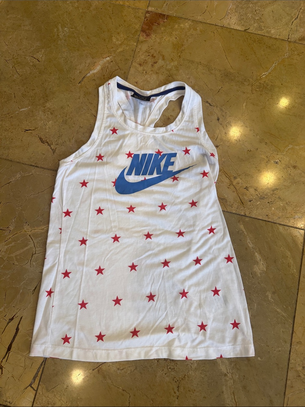 Nike White Tank Top with Red Stars and Royal Blue Logo